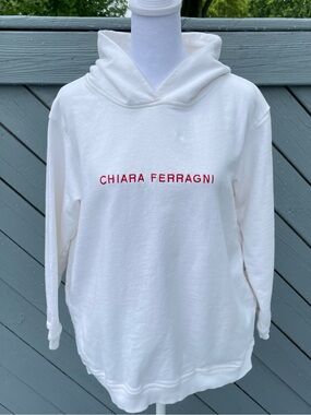 Chiara Ferragni White Hoodie with Red Script Logo size XS